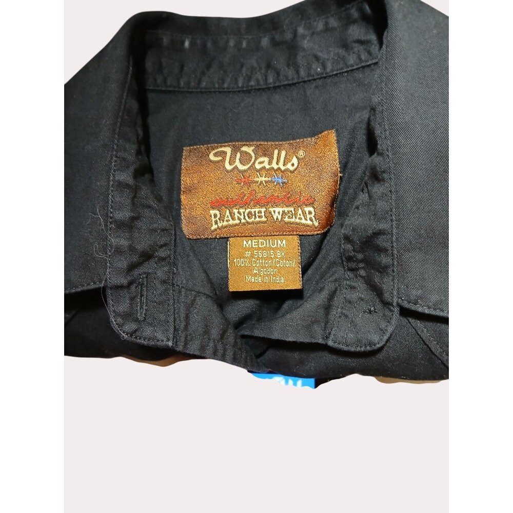 Walls Ranchwear WomeBlack Long Sleeve Snap Up Shirt Size M 100% Cotton Western - Picture 8 of 14